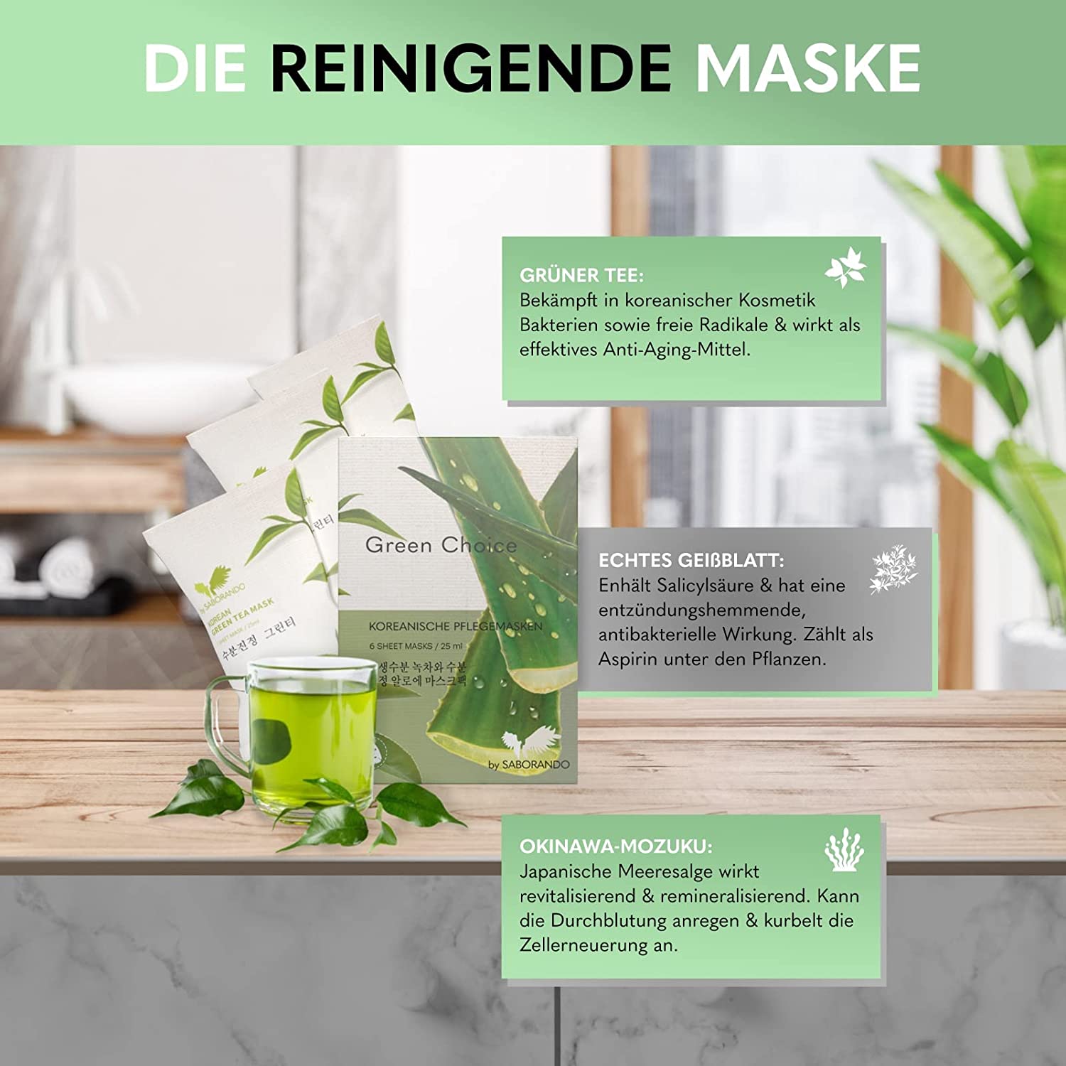 Gesichtsmasken Green Choice - Grüner Tee & Aloe Vera