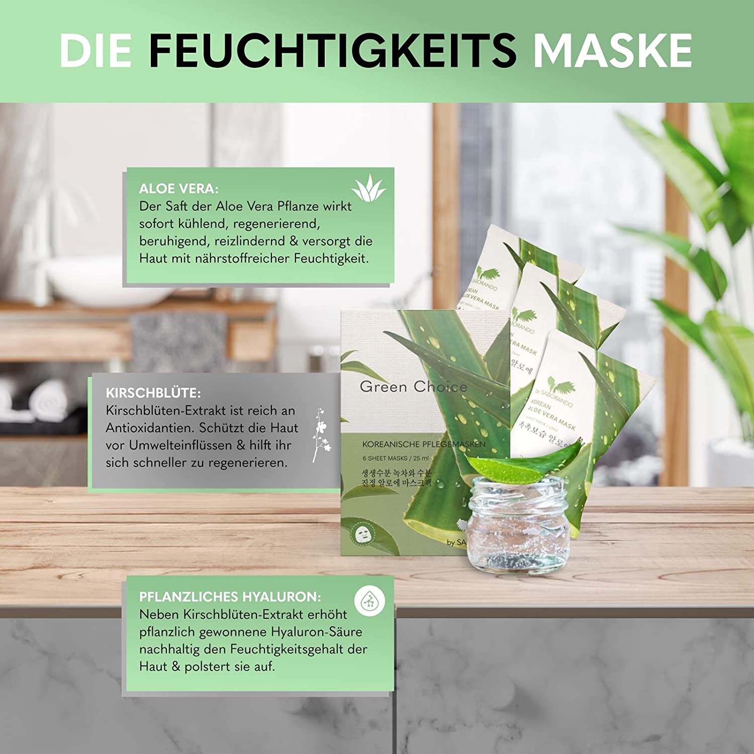 Gesichtsmasken Green Choice - Grüner Tee & Aloe Vera